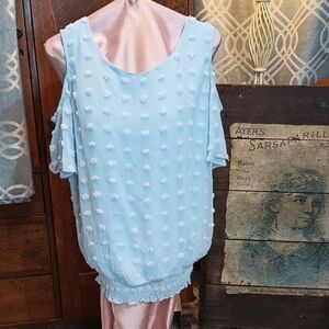 M49 Blouson top swiss dot cold shoulder XL